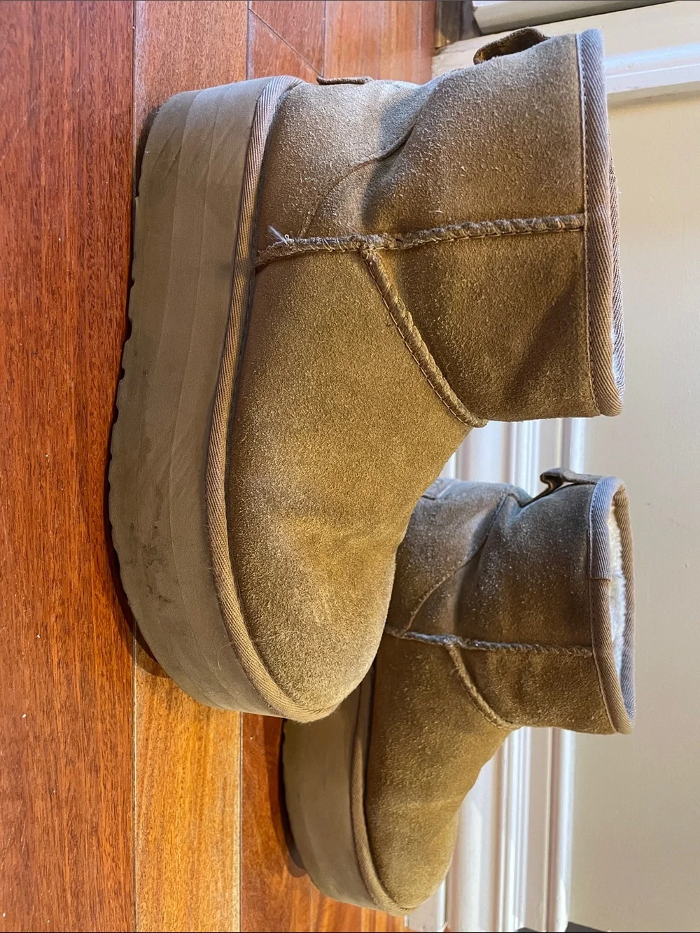 UGG Chestnut Suede Fleece-Lined Platform Ankle Boots - Women’s Size 6